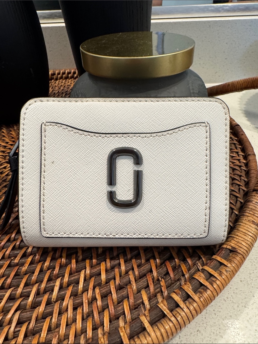 Marc Jacobs Cream Saffiano Card Case with Double-J Logo